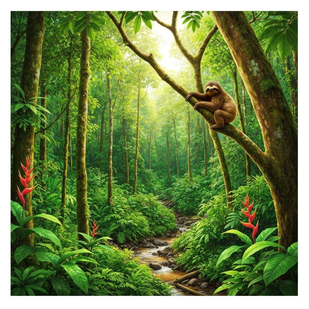 Leniwiec na drzewie w kostarykańskiej dżungli - przygoda wśród dzikiej przyrody