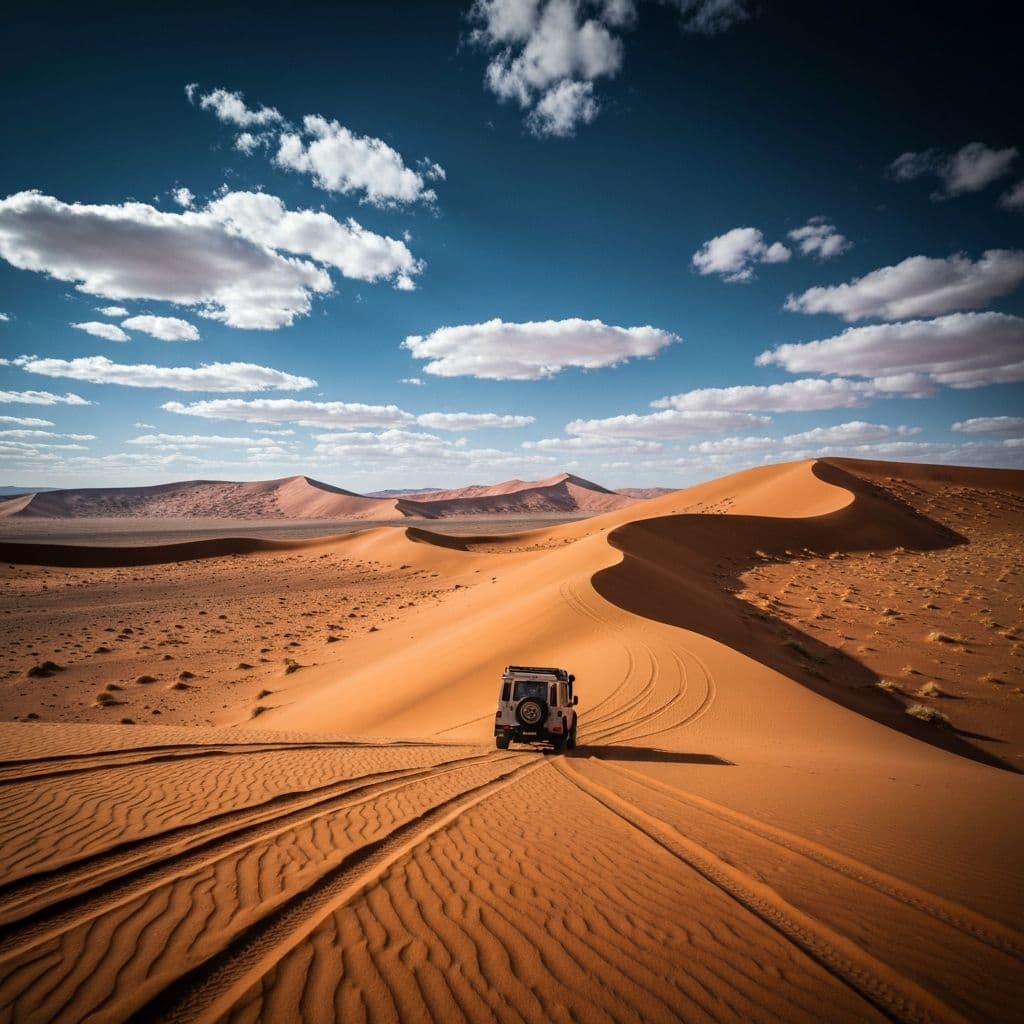 Czerwone wydmy Sossusvlei w Namibii o wschodzie słońca - wyprawa 4x4 przez pustynię