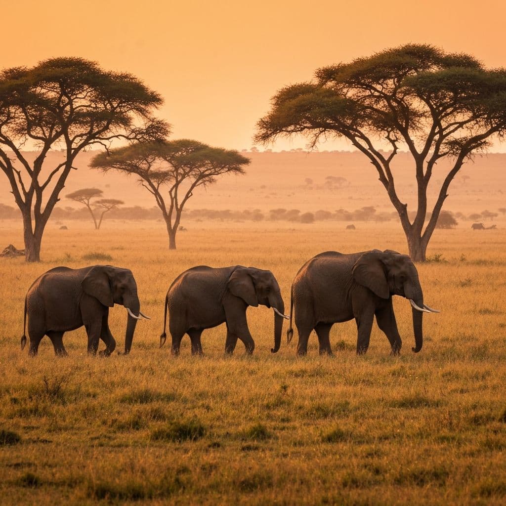 Stado słoni afrykańskich na sawannie w Tanzanii podczas safari - Serengeti i Ngorongoro